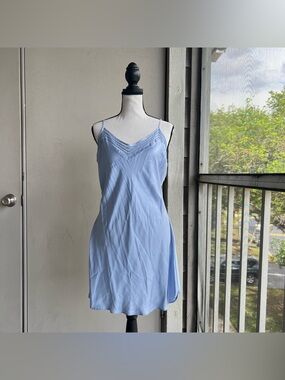 Vintage Victoria’s Secret Silk Slip Chemise Light Blue with Lace Trim 2001
